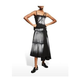 Marni Asymmetric Tiered Wrap Denim Midi Dress with Paint Detail Size IT 38 US 2